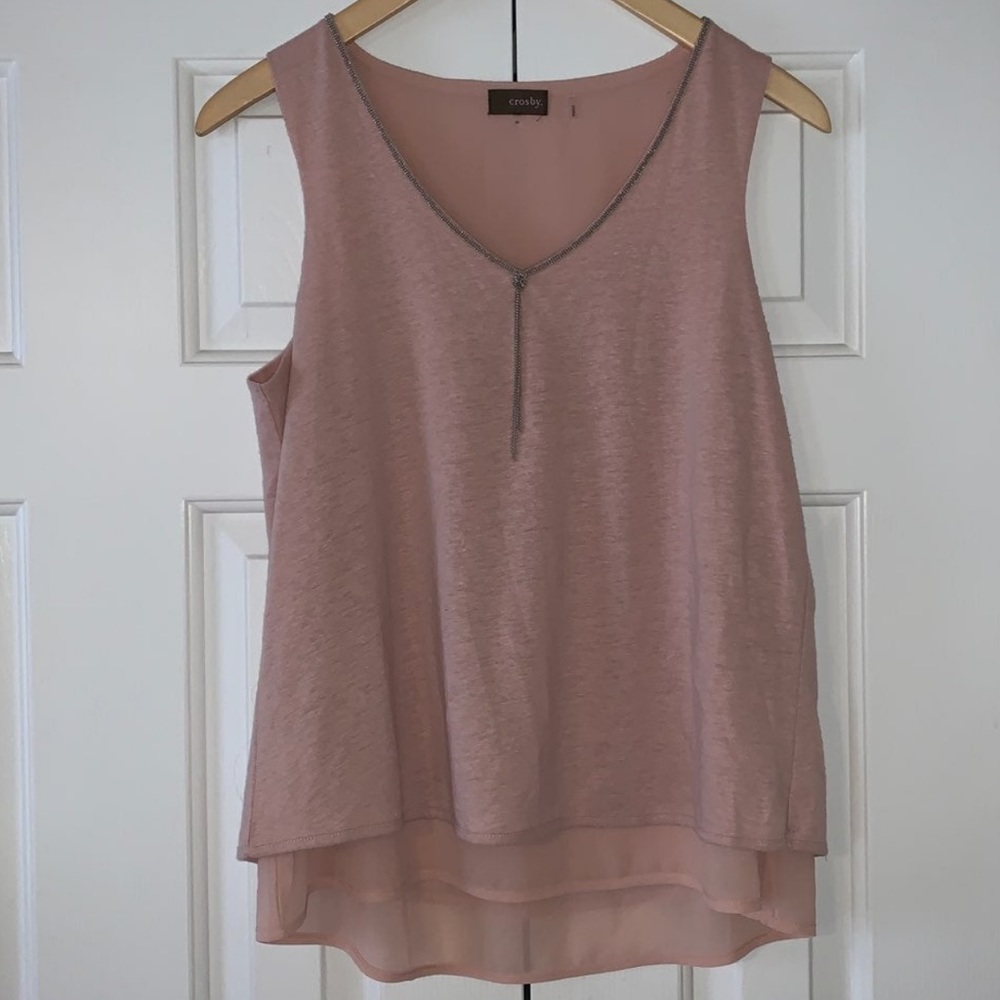 Sleeveless layered neck detail jeweled beaded flowing tank top